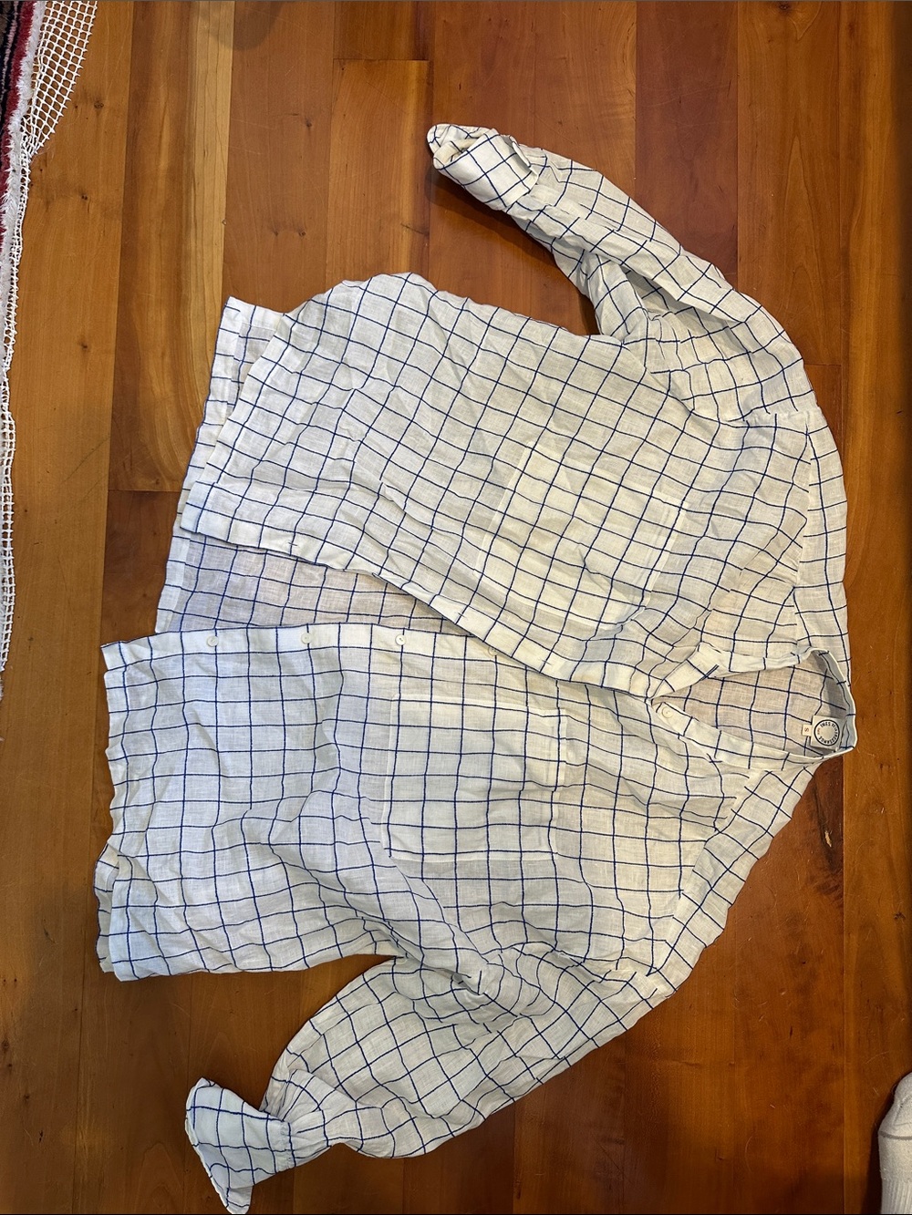 White Button-Up Shirt with Blue Windowpane Check